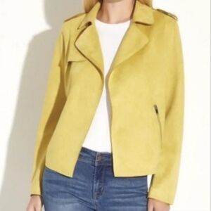 PHILOSOPHY Faux Suede Stretch Moto Jacket In Buttery Pastel Yellow. Size Small